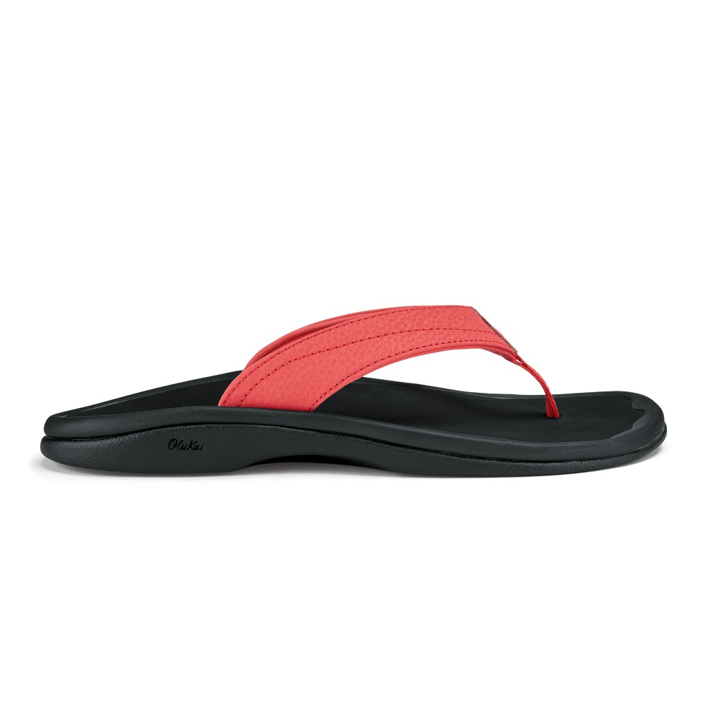 Olukai Womens Ohana Water-friendly Beach Flip Flops - Red/Black ( Singapore 013-XNZJUT )